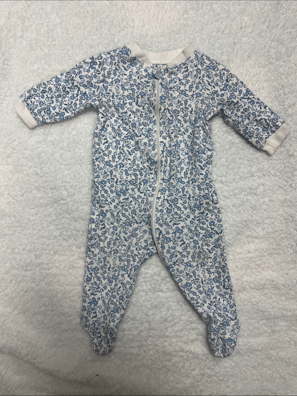 4/25$ Baby Blue Floral Footed One-Piece - Zip Front